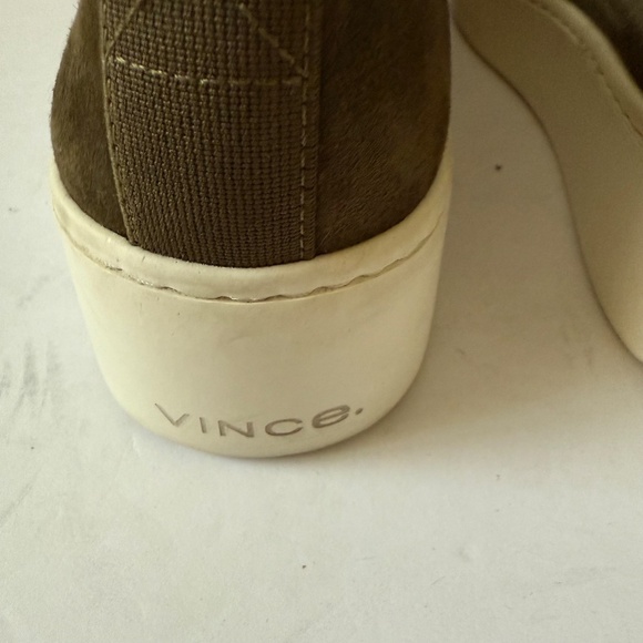 VINCE Saxon Olive Green Suede Leather Slip-On Platform Sneakers Size 8 - Picture 7 of 12